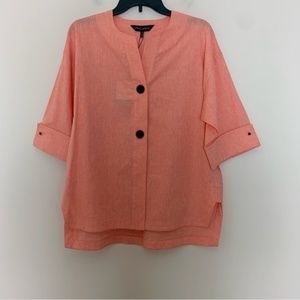 NWT New Ming Wang Coral Pink Heritage Fit Button Front Linen Blouse Top Small